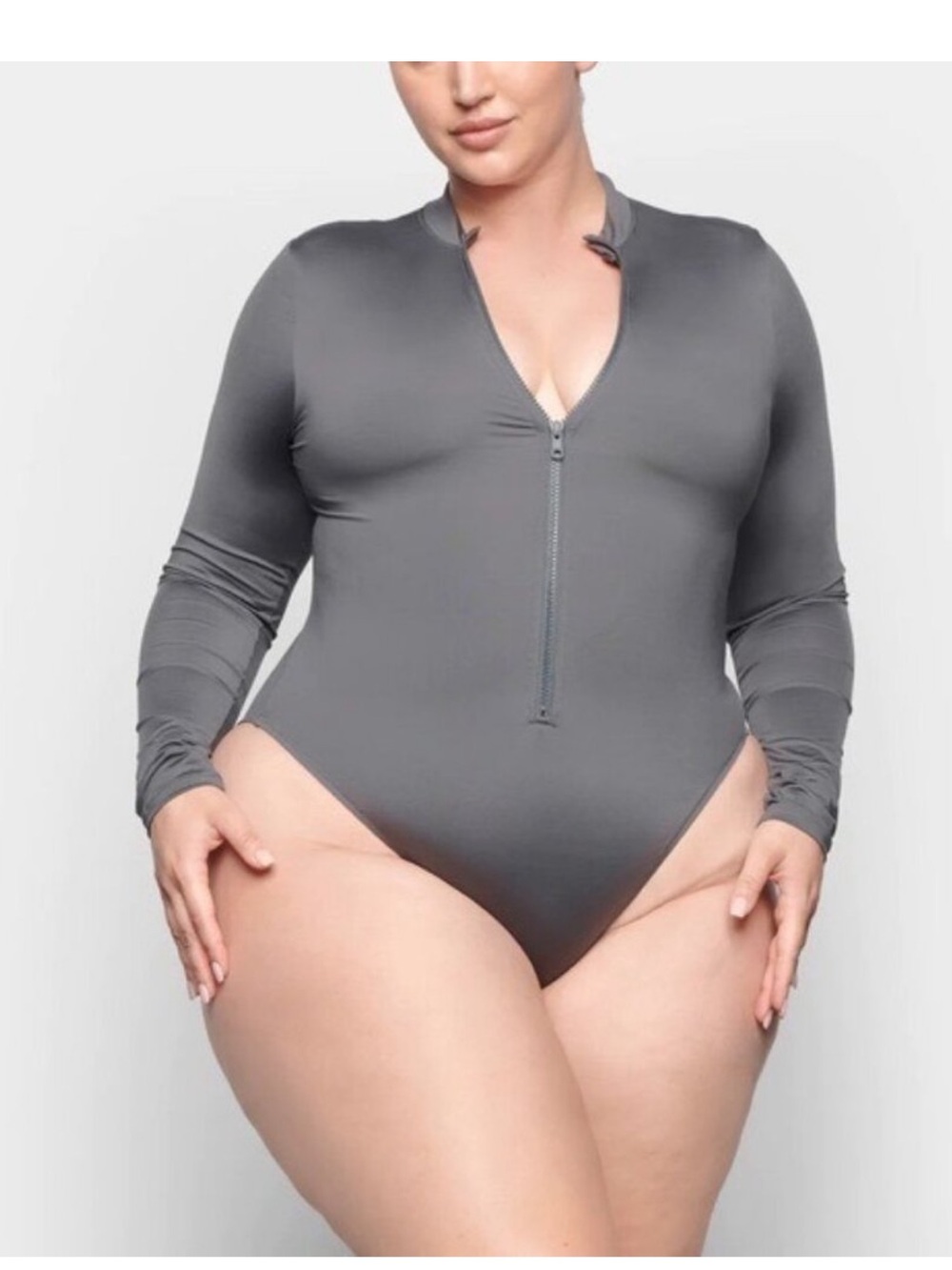 SKIMS half‎ zip swimsuit  Smoke